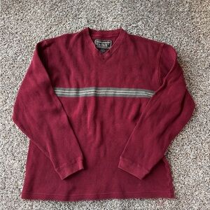 Abercrombie & Fitch Men's Burgundy V-Neck Sweater with Chest Stripe